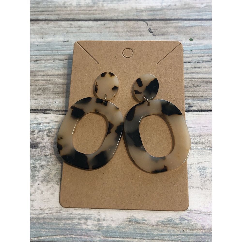 Tortoise Shell Oblong‎ Acrylic Earrings Drop Dangle Brown  Beige